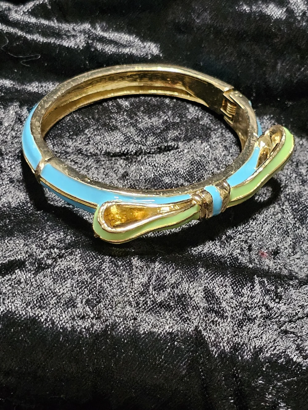 Gold-Plated Bow Bracelet with Green and Turquoise Enamel - Women Jewelry